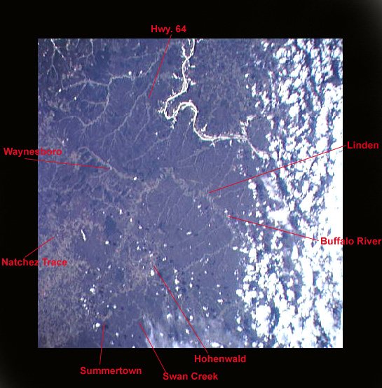 Satellite view of the Summertown and Buffalo River region